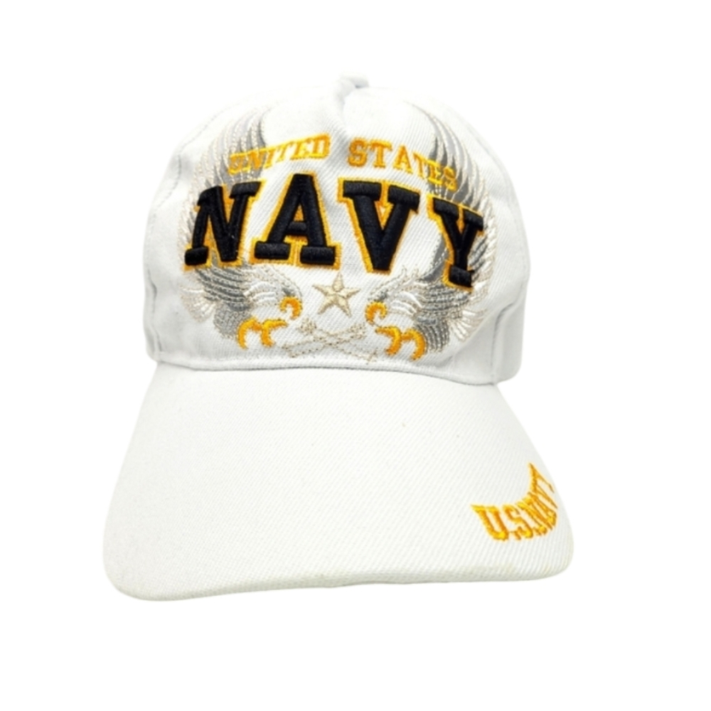 August Sportswear Inc. White Embroidered United States Navy Baseball Hat/Cap